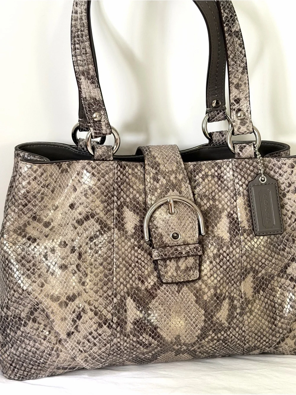 New Coach Python Embossed Exotic Faux Leather Soho Tote Shoulder Bag Gray